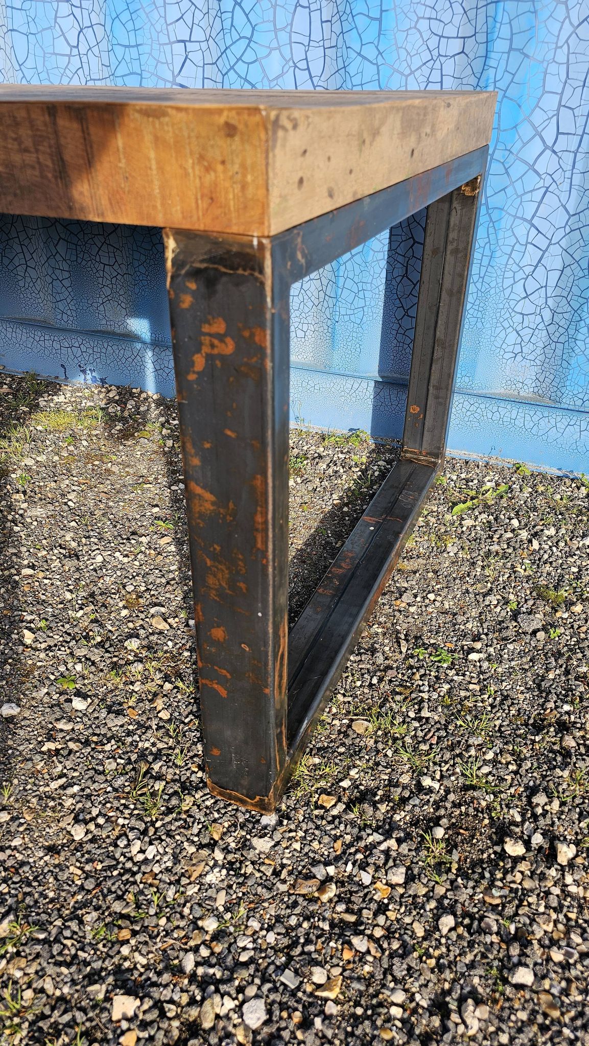 Industrial table 200 x 100 cm with wooden top + metal base