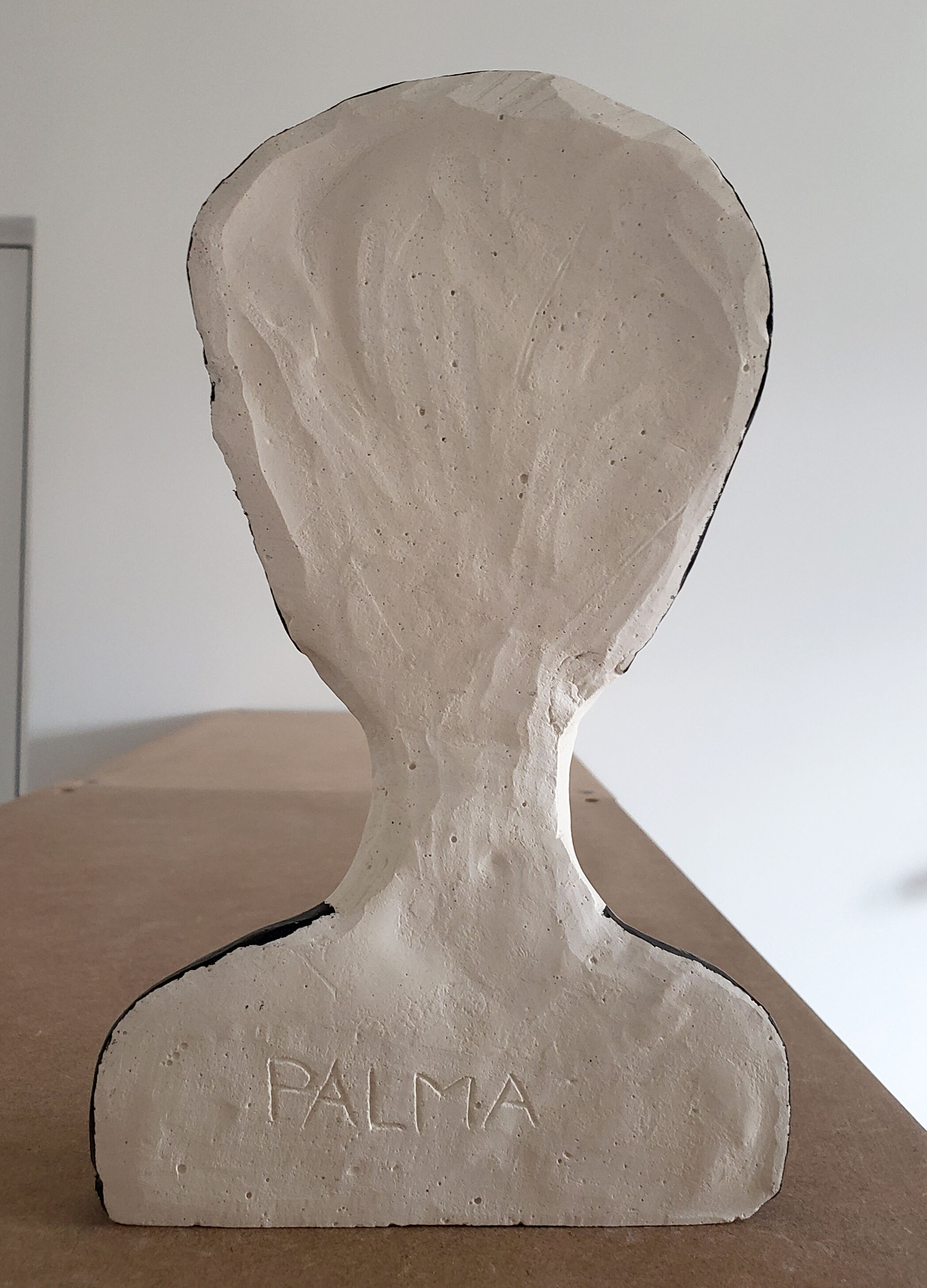 Bust of a woman in anthracite and white plaster