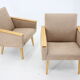 Pair of minimalist mid-century armchairs, czechoslovakia