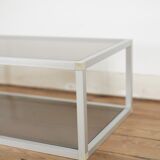 Aluminium coffee table and smoked glasses, France, circa 1980