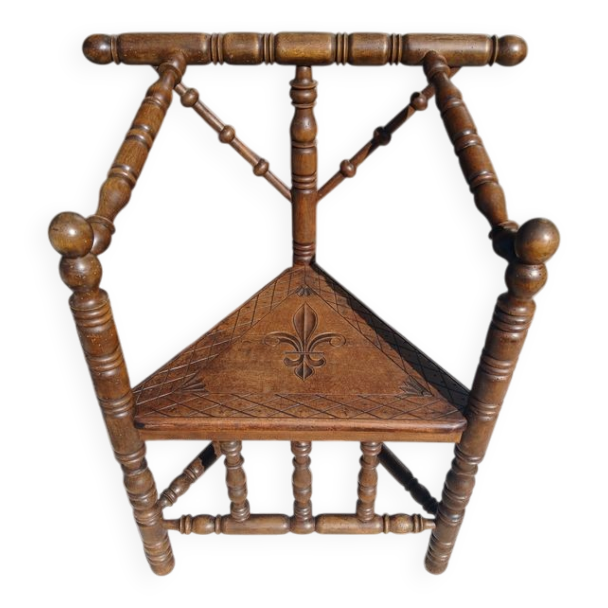 Monk three-legged armchair in walnut