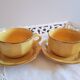 Duo of chocolate cups, breakfast, Bistro style, porcelain, yellow and gold