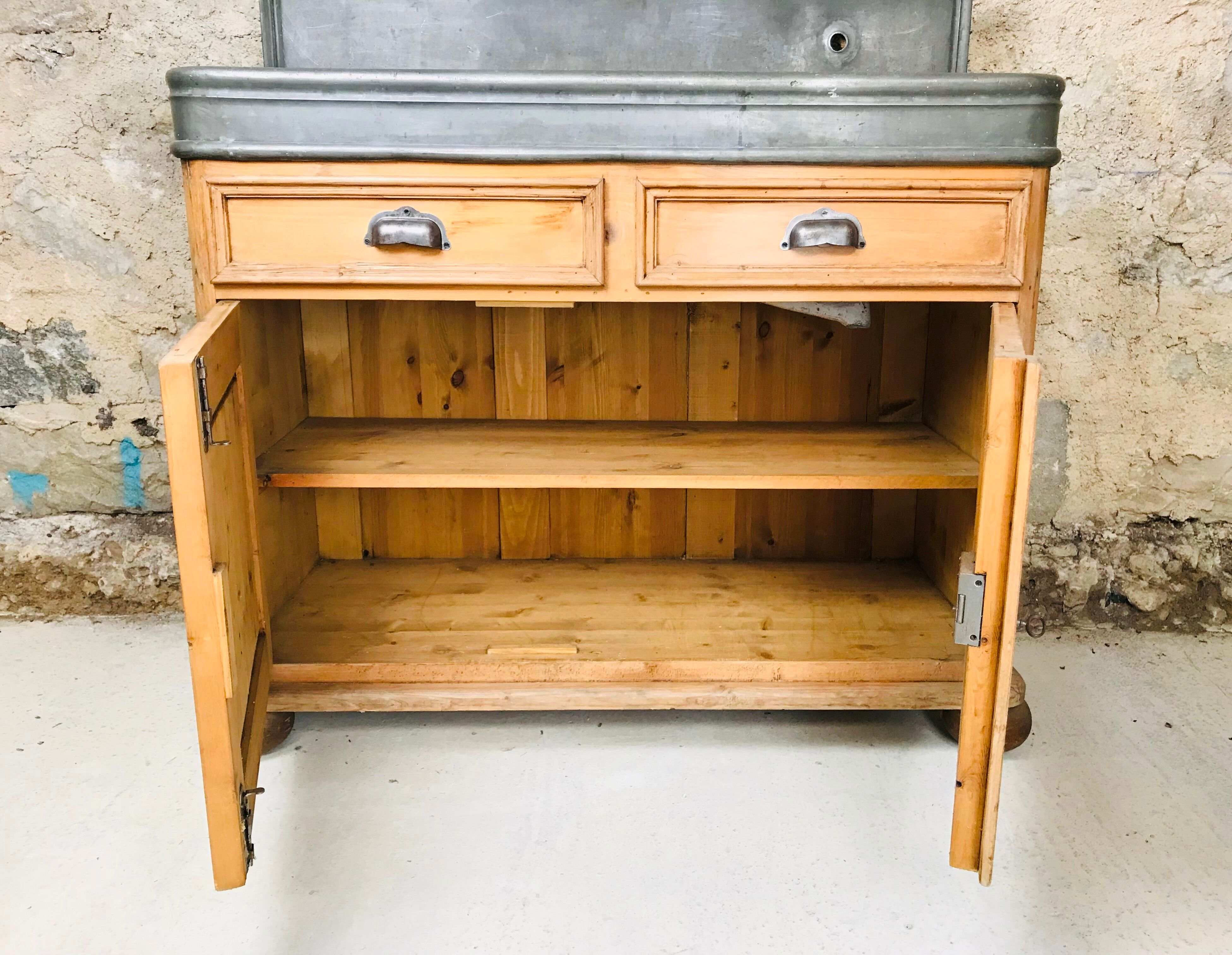 Old vanity unit sink wood zinc 19th