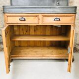 Ancien meuble vasque evier bois zinc 19ème