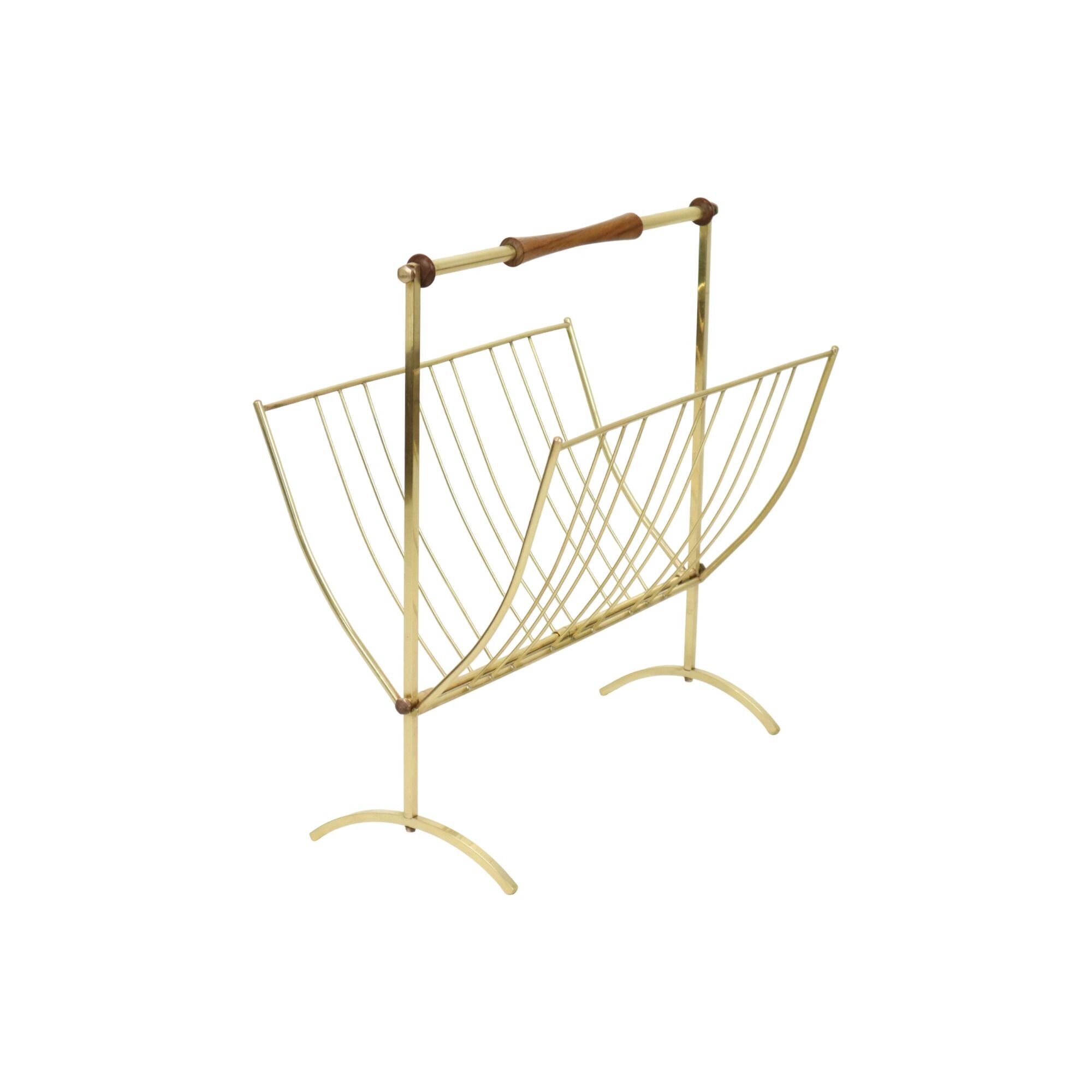 Brass rosewood magazine rack design sixties