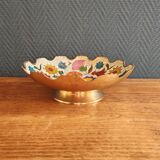Vintage Enamelled Brass Fruit Bowl – Floral Centrepiece with Edge Fe