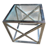 Small vintage steel and glass coffee table