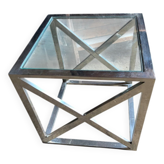 Small vintage steel and glass coffee table