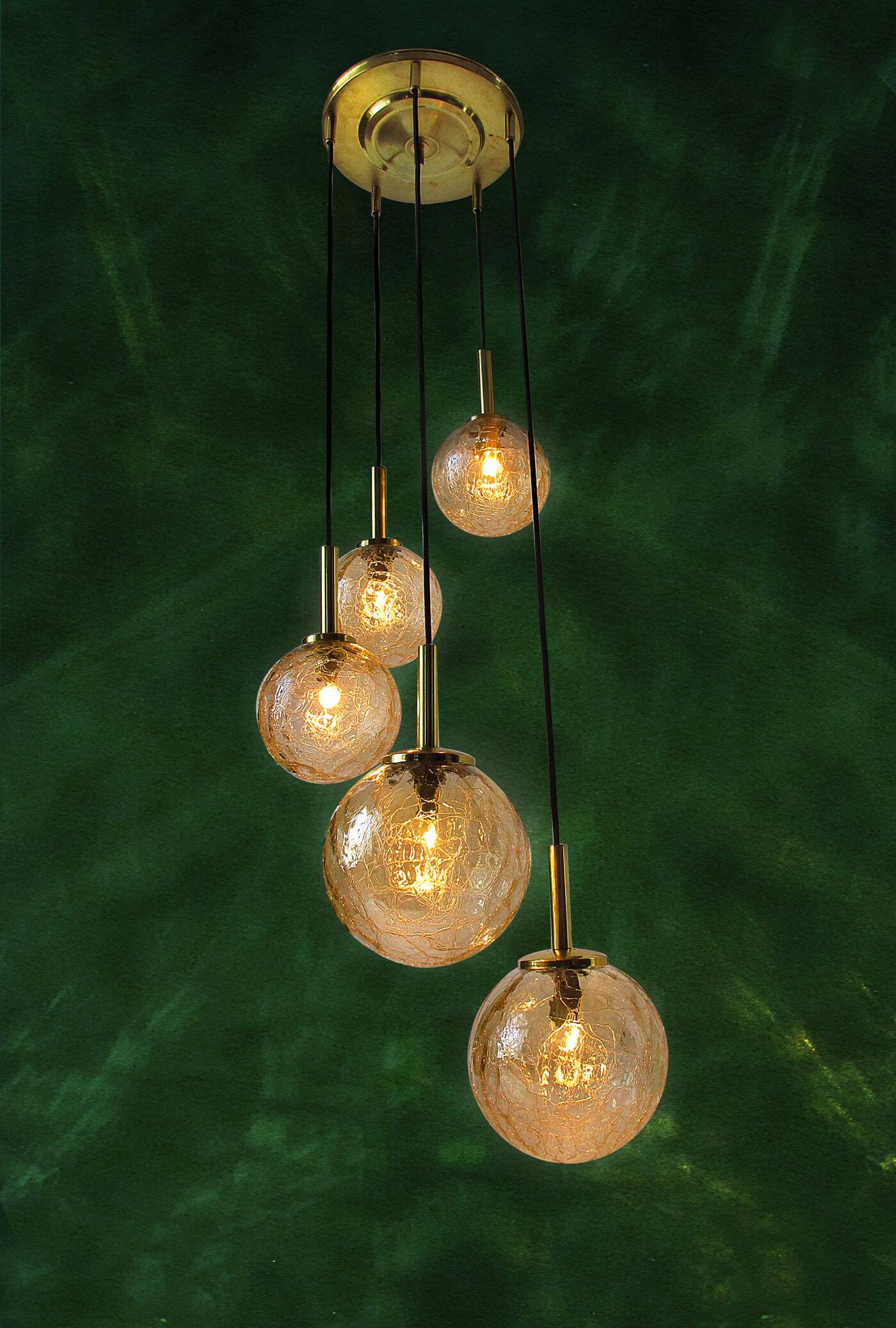 Fisher brass and amber glass pendant light 1960