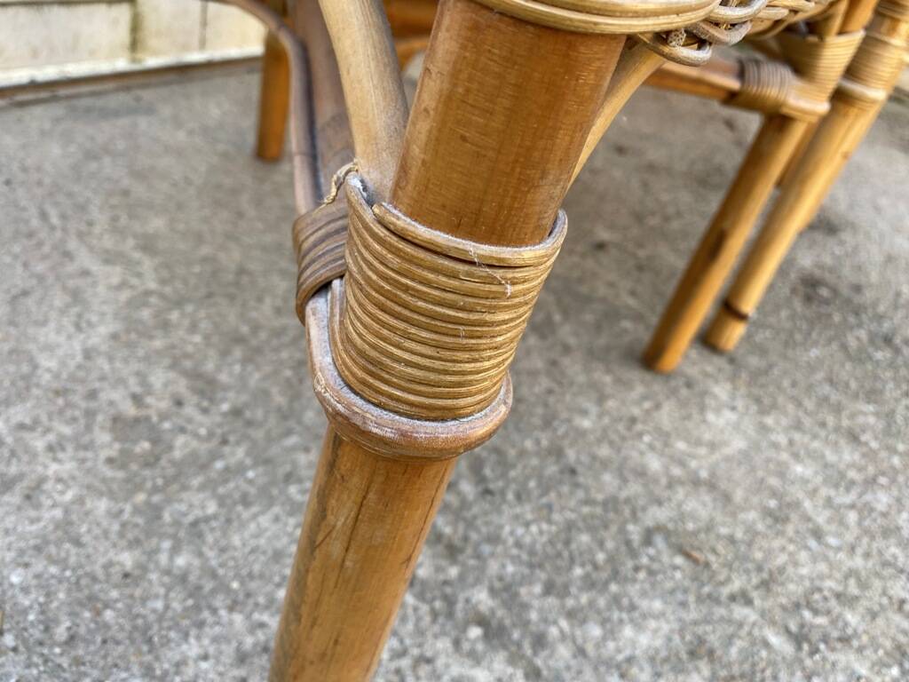 Set of 3 vintage rattan and wicker armchairs
