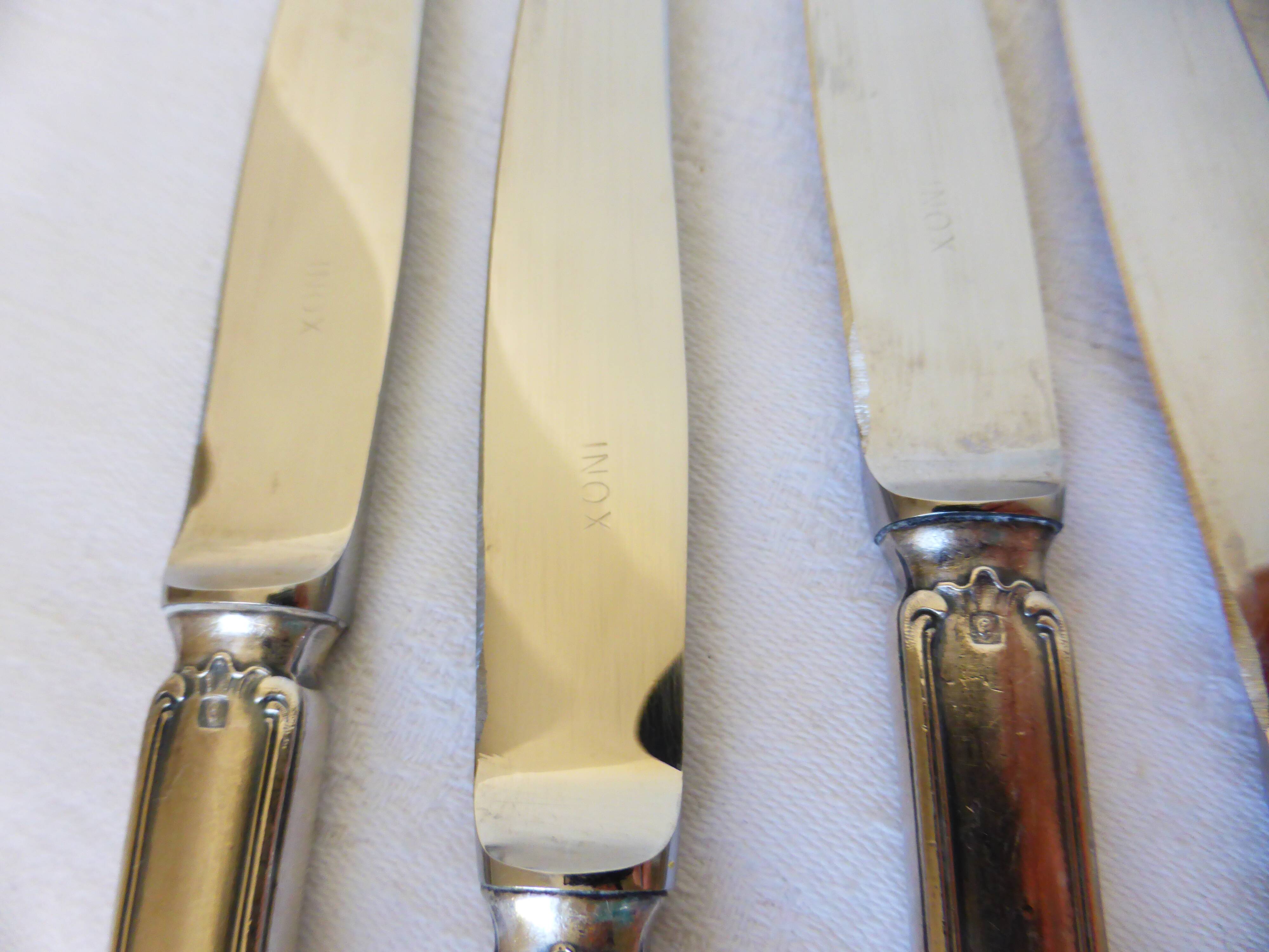 6 dessert knives in silver metal punched 2106271
