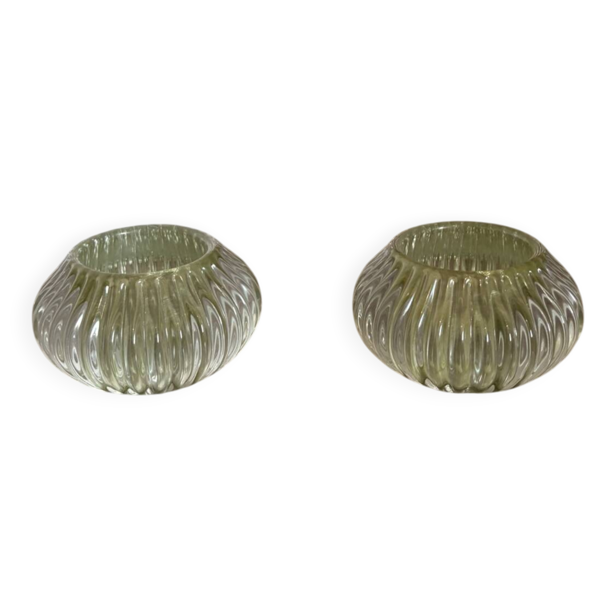 Pair of Vintage Round Glass Candle Holders