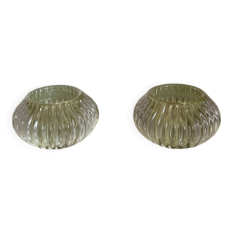 Pair of Vintage Round Glass Candle Holders