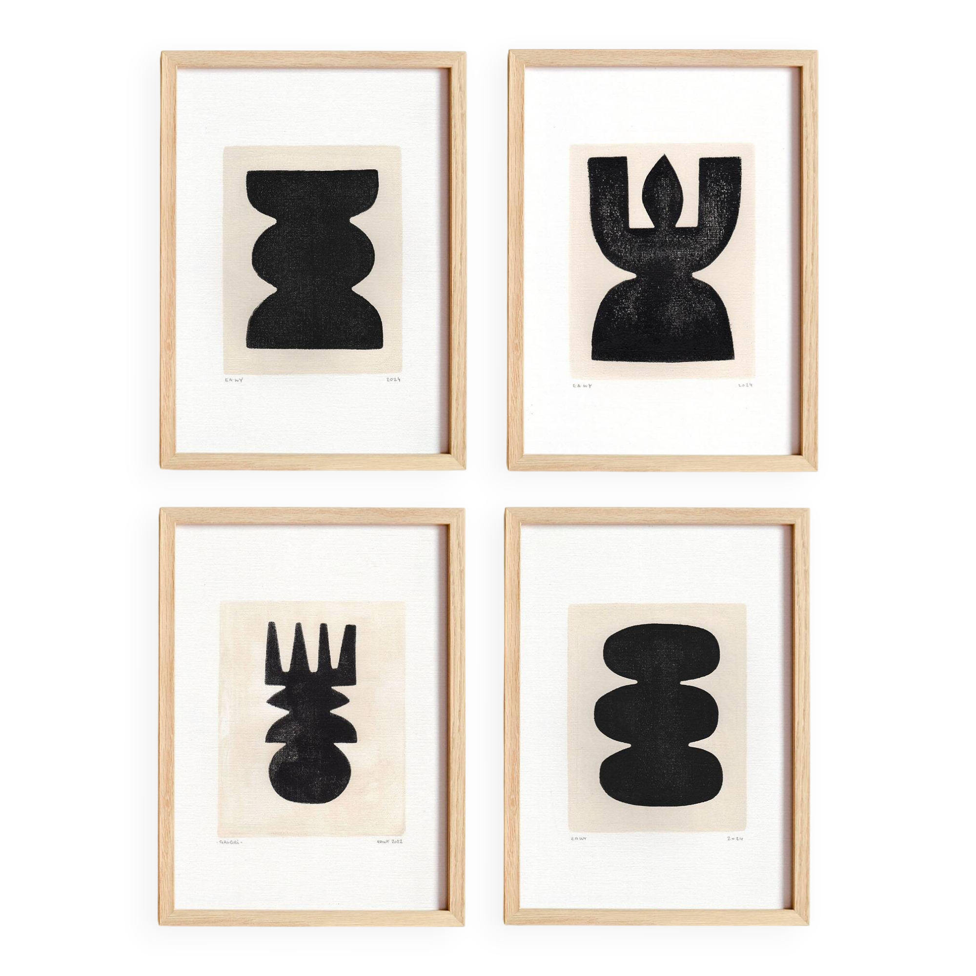 Collection of 4 paintings on paper - abstract paintings signed Eawy