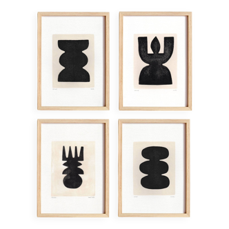 Collection of 4 paintings on paper - abstract paintings signed Eawy