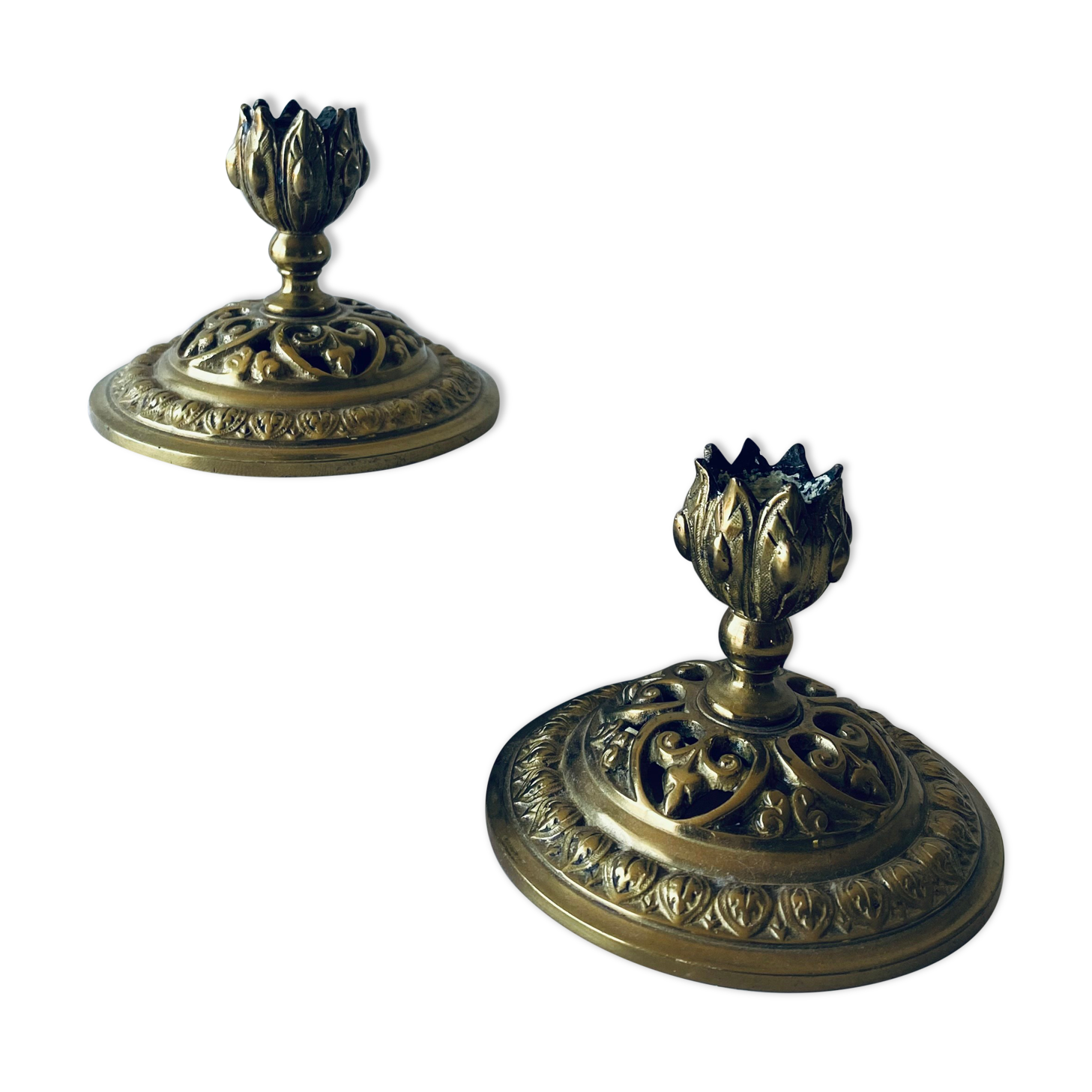 Pair of bronze candle holders signed