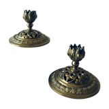 Pair of bronze candle holders signed