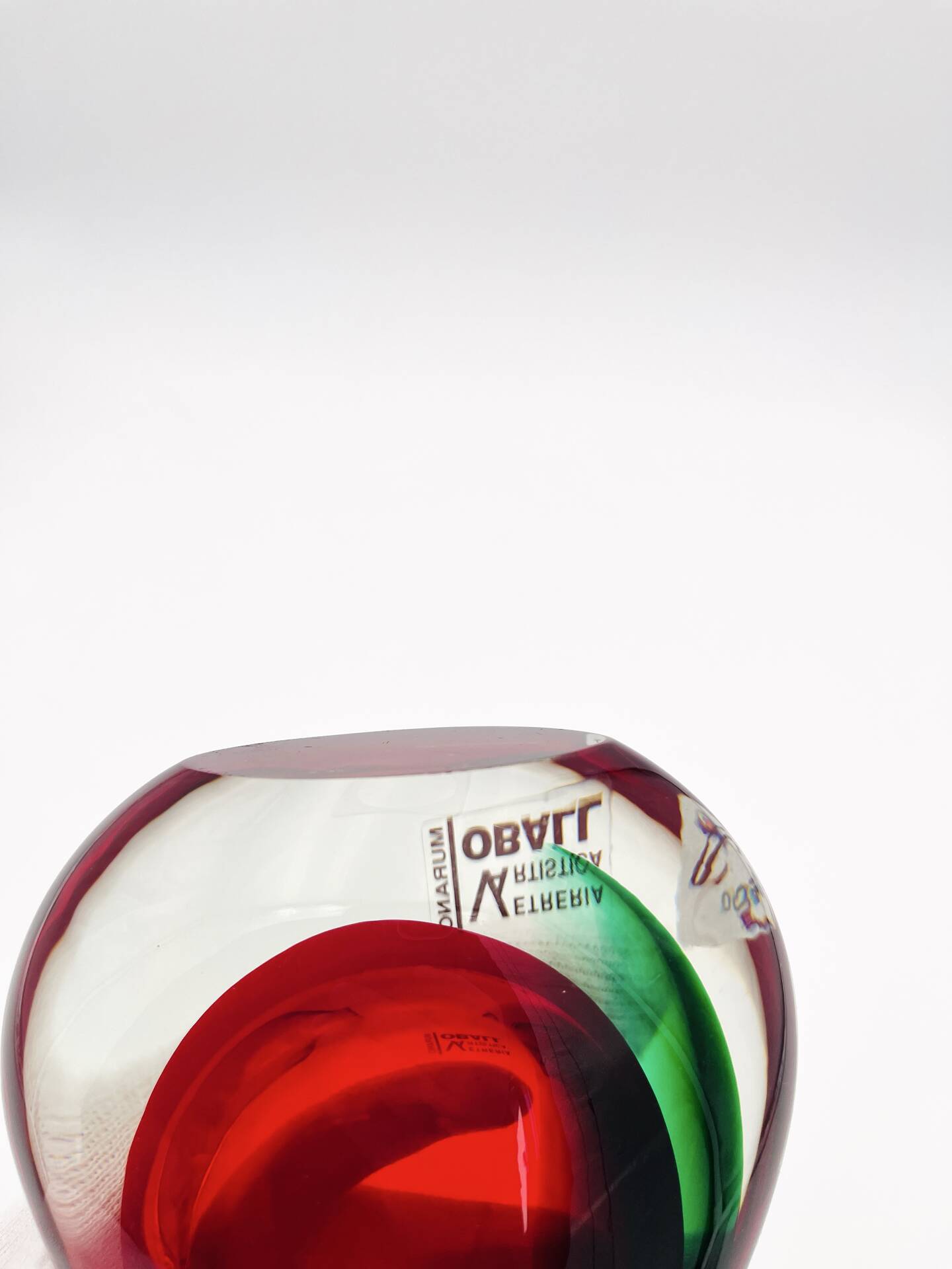 Vase sculpture murano michele onesto oball sommerso rouge vert 23.5cm
