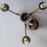 Chandelier 1950, 1960 3 lights gold metal and glass
