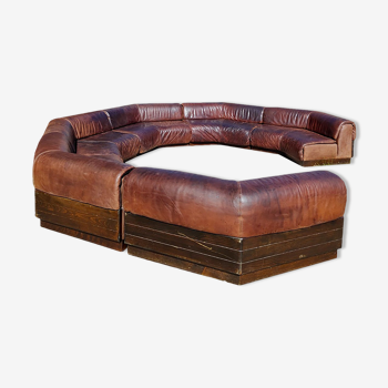 Midcentury round leather modular sofa
