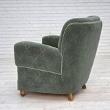 1960s, Danish armchair, light green furniture wool, oak wood legs.