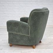 1960s, Danish armchair, light green furniture wool, oak wood legs.
