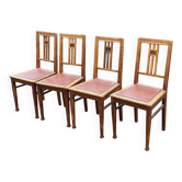 4 chaises à manger art déco bois massif et cuir bordeaux