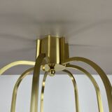 Large cubic brass 7 bulb flush mount ceiling light, italy 1970s