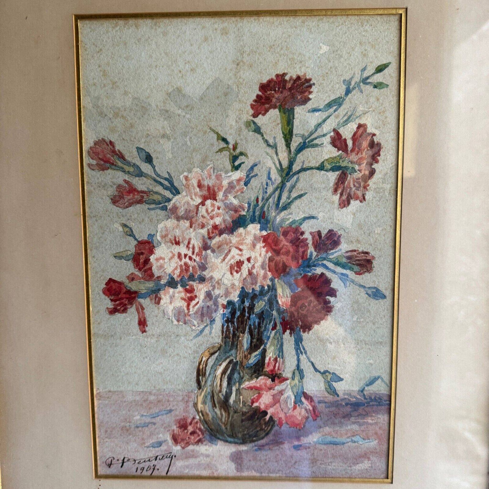 Watercolor on paper still life bouquet of flowers by Beutizzy 1907