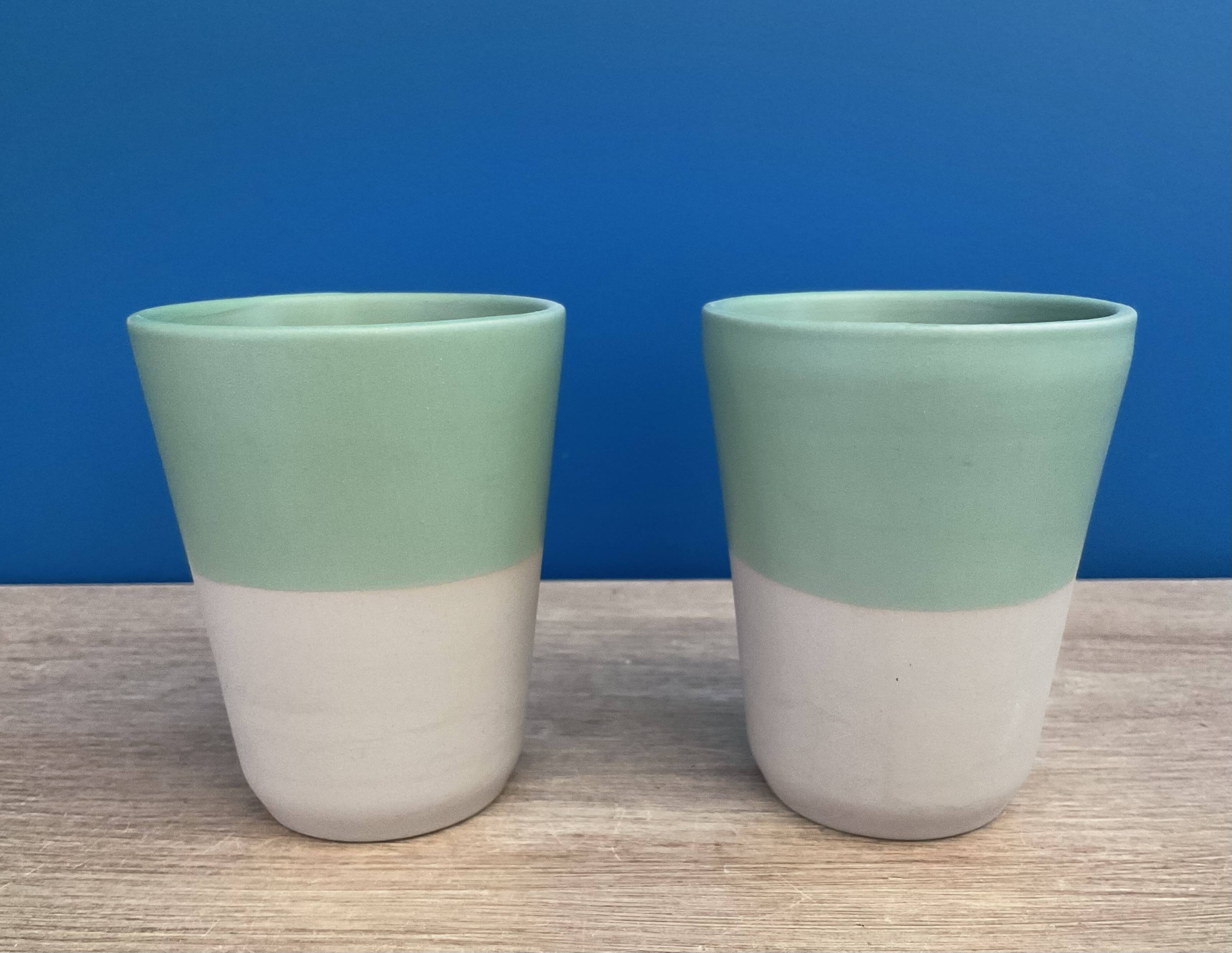 Vintage two-tone stoneware water service – Digoin Manufacture – Water green