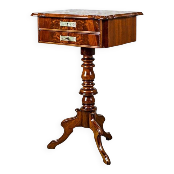 Table de couture antique Louis Philippe avec plateau marqueté, 1860