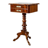 Table de couture antique Louis Philippe avec plateau marqueté, 1860