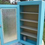 Armoire toilette en bois bleue vitre opaque