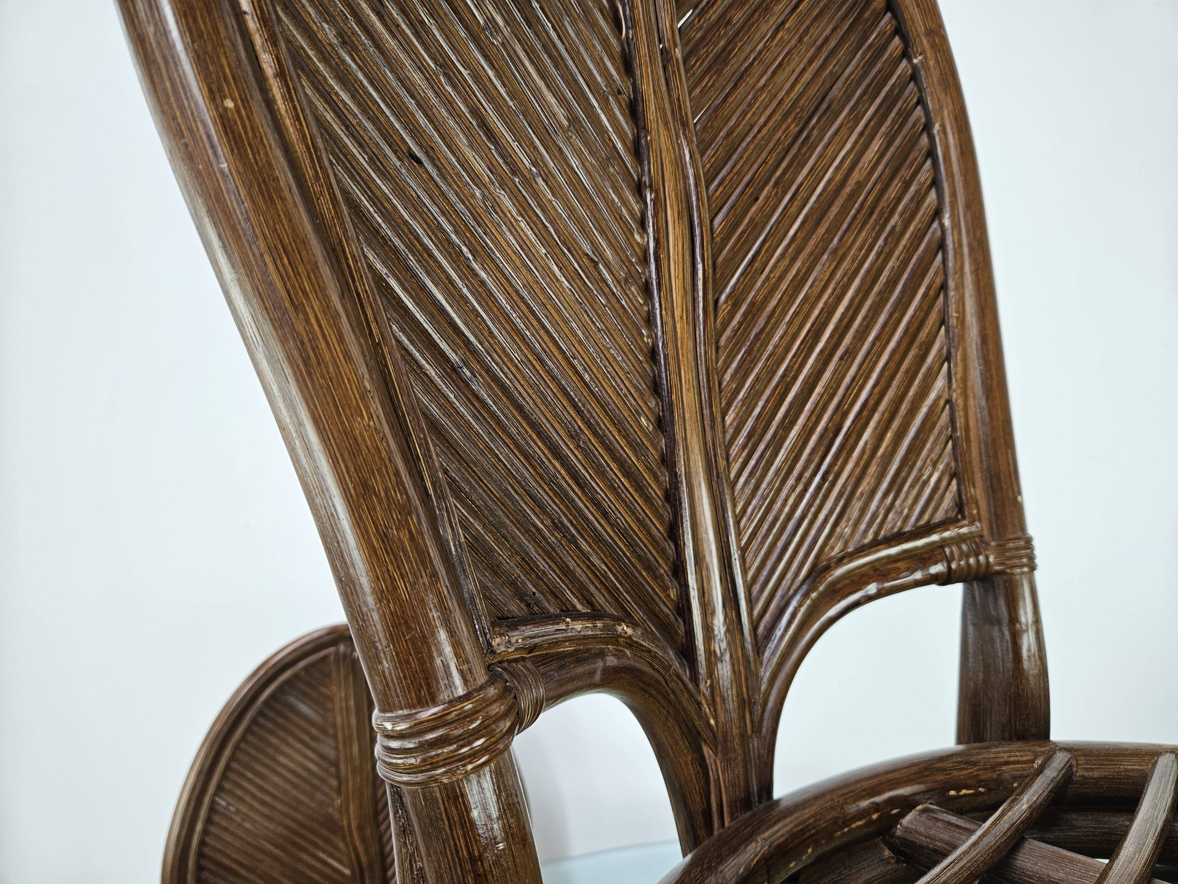 Ensemble table et quatre chaises en osier et bambou par Vivai Del Sud, 1970