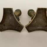 Pair of bronze candle holders with neogothic nineteenth chiseling
