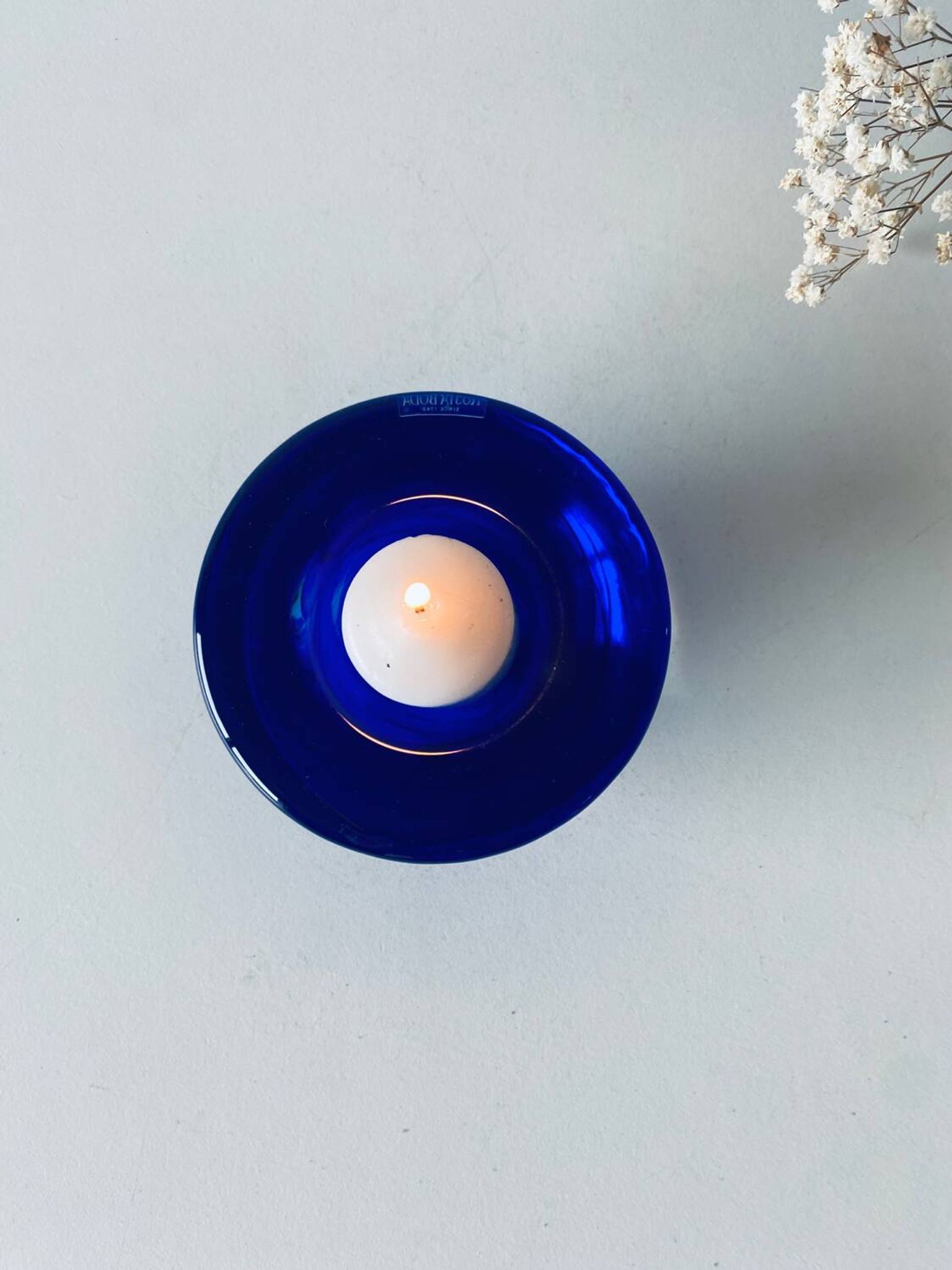 Bougeoir en verre bleu Kosta Boba