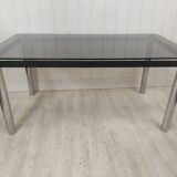 Dining table desk chrome steel and smoked glass