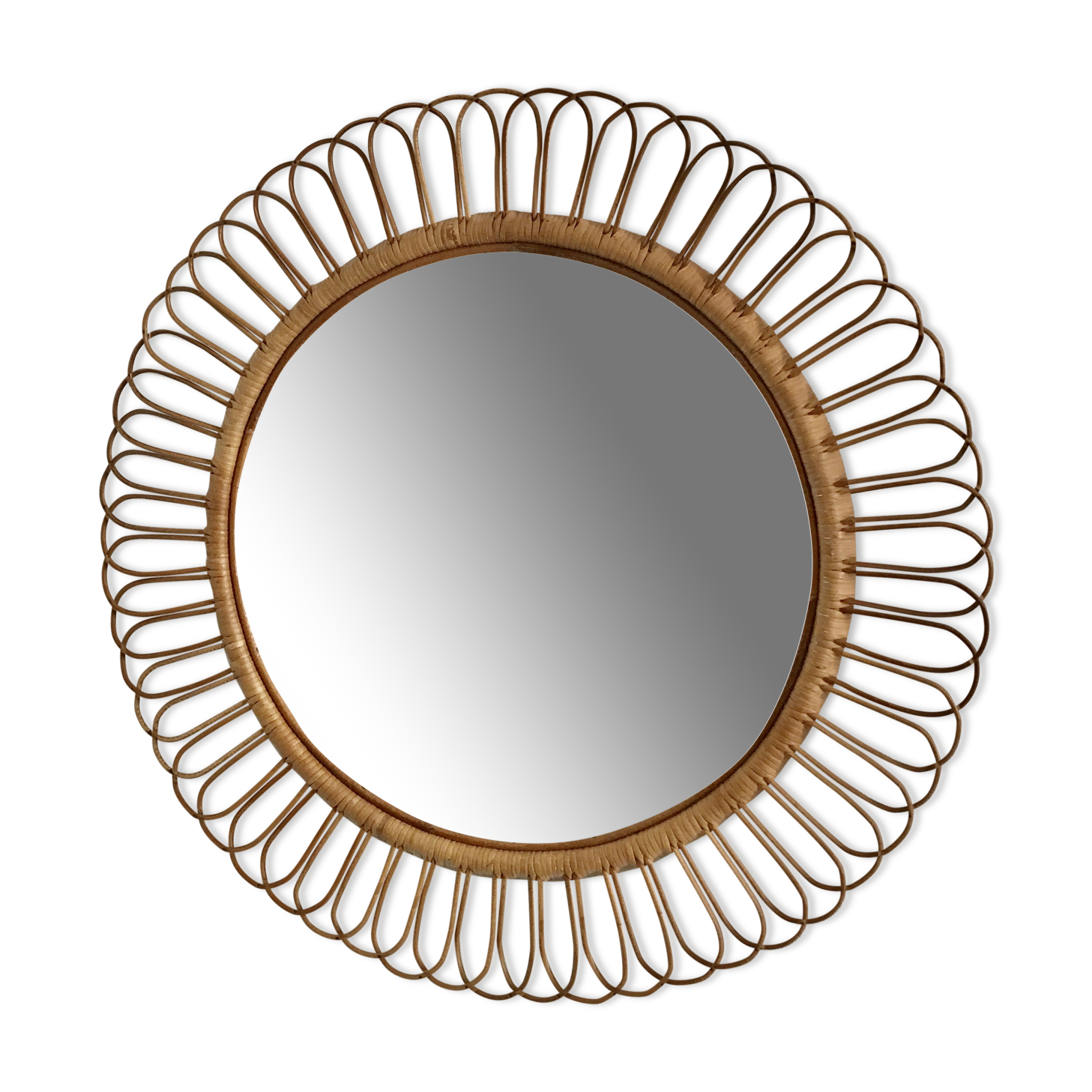 Vintage rattan log mirror diam 60 cm year 1960
