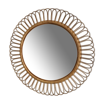 Vintage rattan log mirror diam 60 cm year 1960