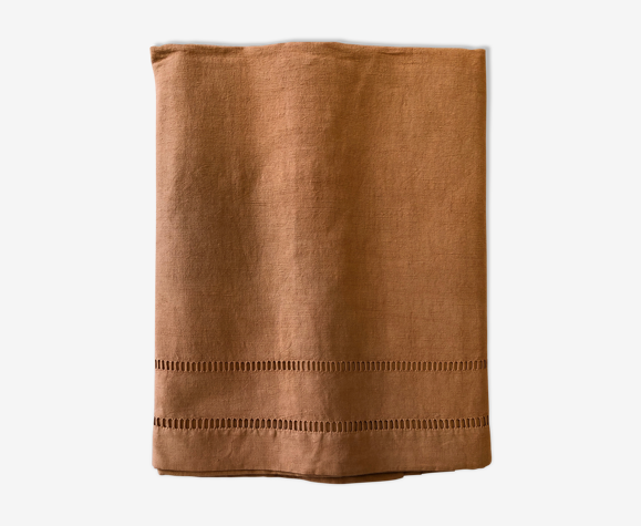 Drap ancien en pur lin teinté en terracotta