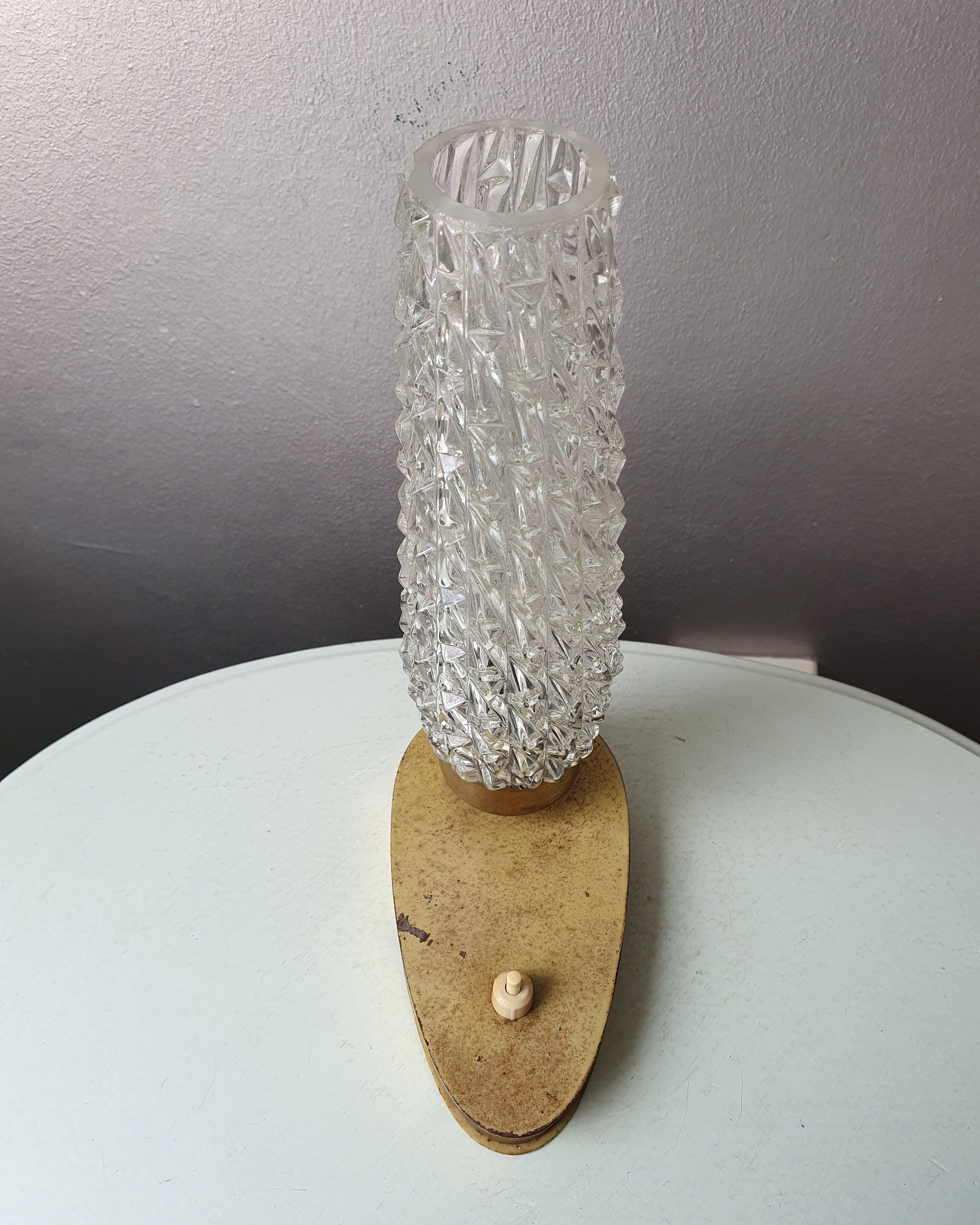 Art Deco France bedside lamp, brass with glass shade, '30s