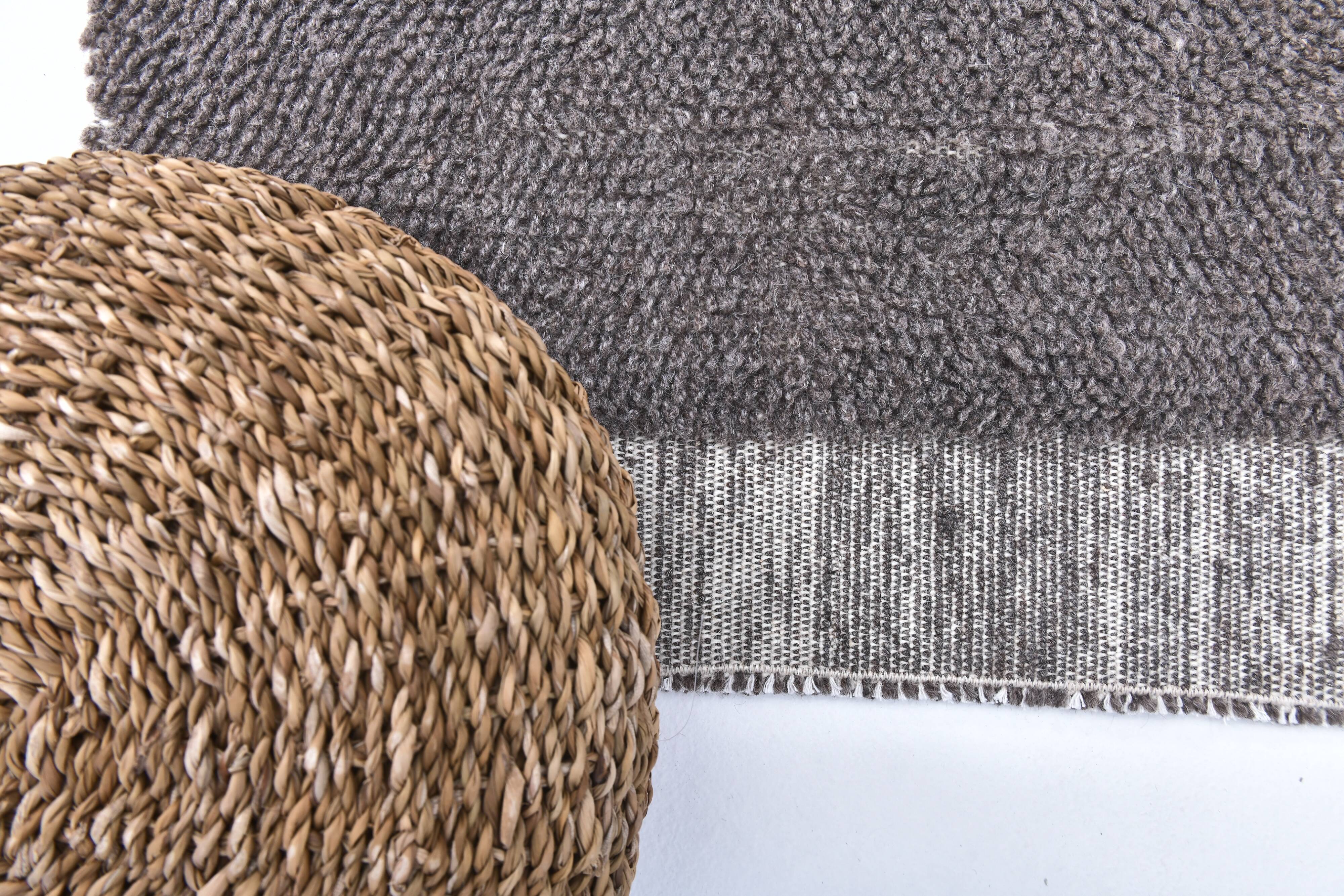 4x7 Soft Pastel Brown Wool Moroccan Rug, 128x211Cm