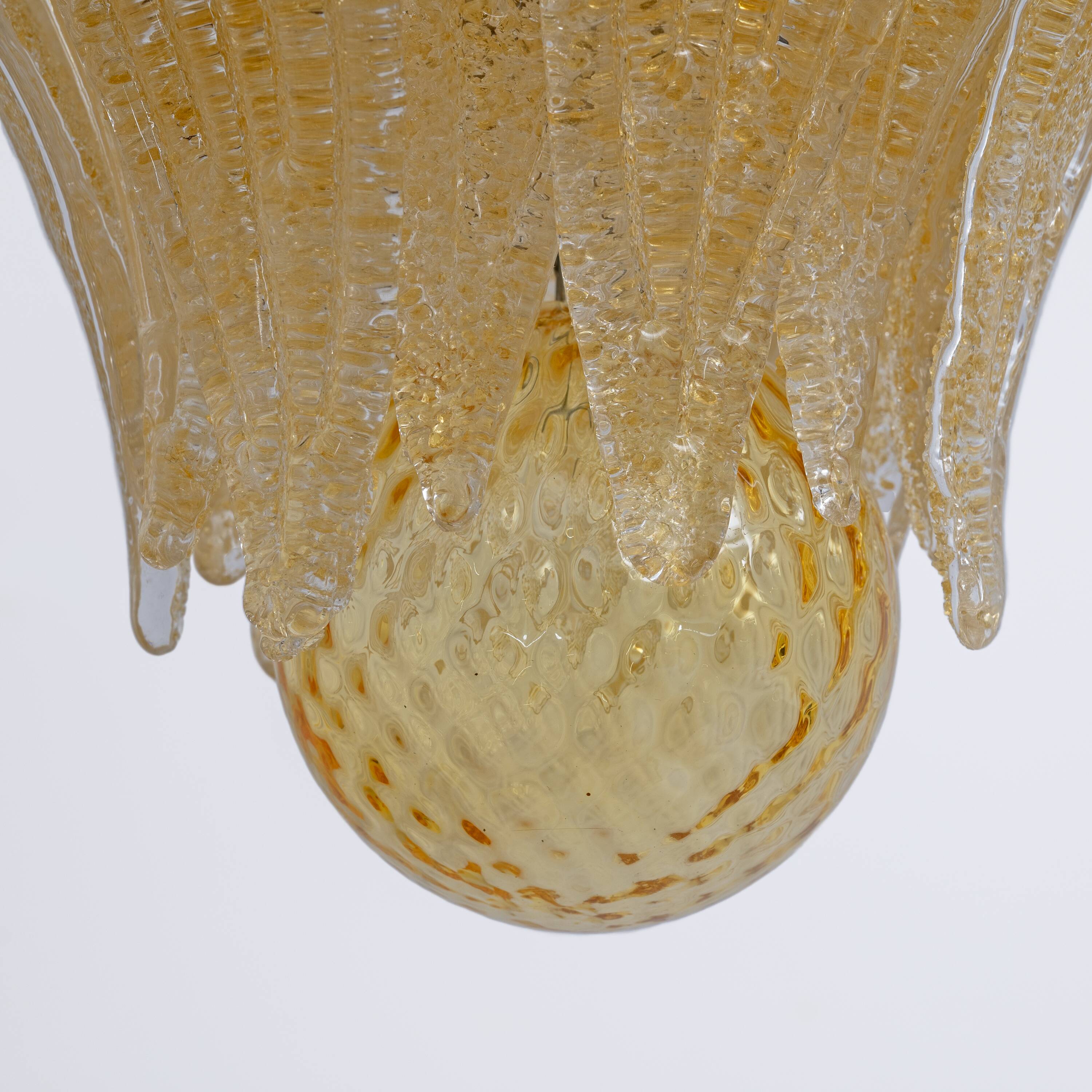 Barovier & Toso Style Gold-Palmette Murano Glass Pendant Chandelier