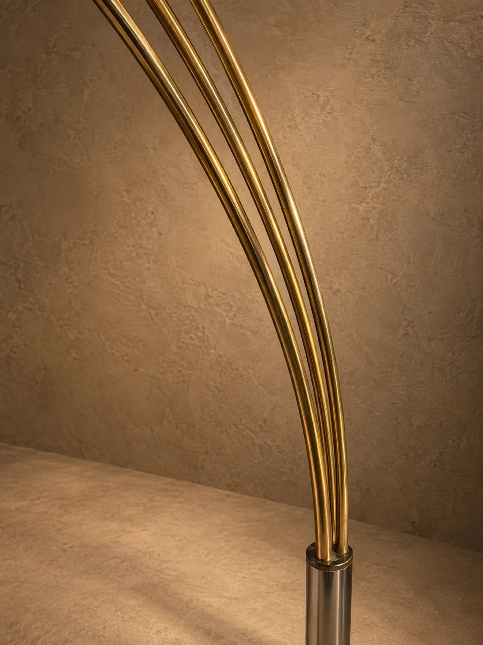 Three-arc floor lamp brass marble Italy circa 1980