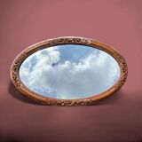 Large Art Deco oval mirror in carved wood - 87 x 53 cm