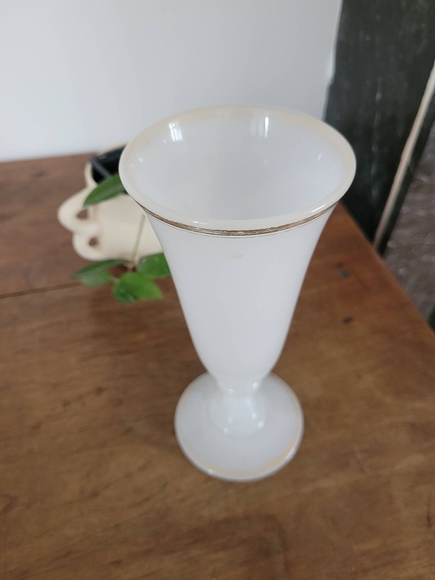 White opaline bowl with golden trim