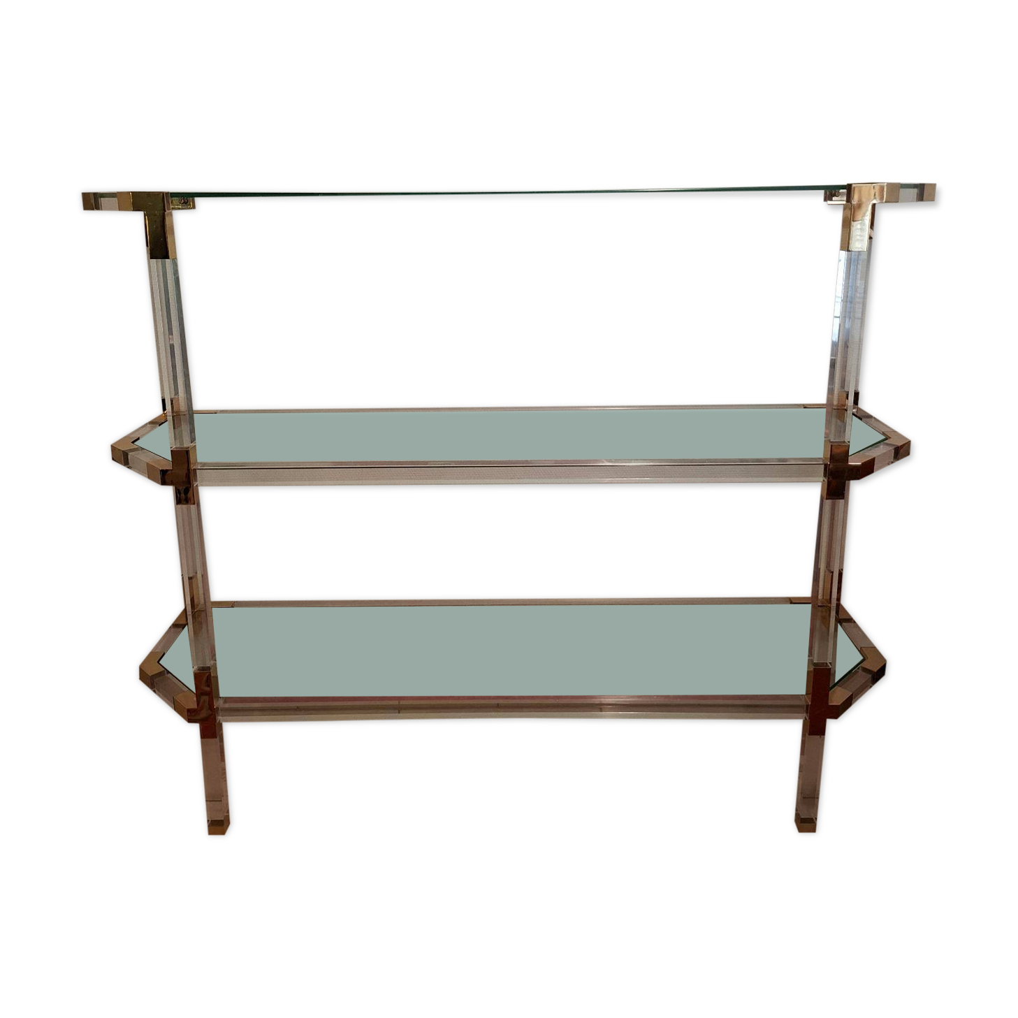 Hollywood Regency Bookshelf - Lucite & Brass - 1980s