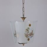 Vintage 1950s chandelier in decorated glass, italian design