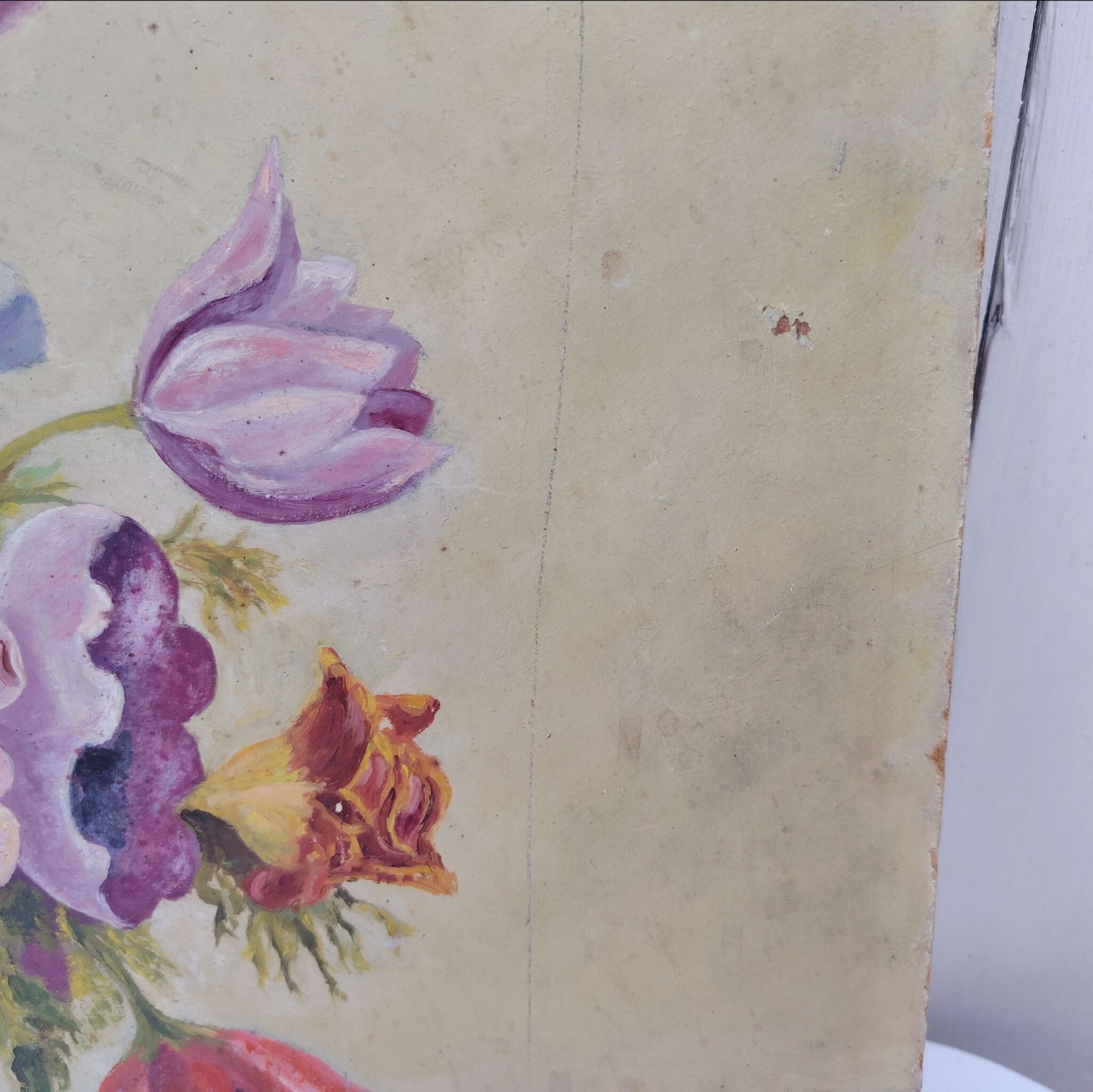 Painting of an anemones, oil signed Savary