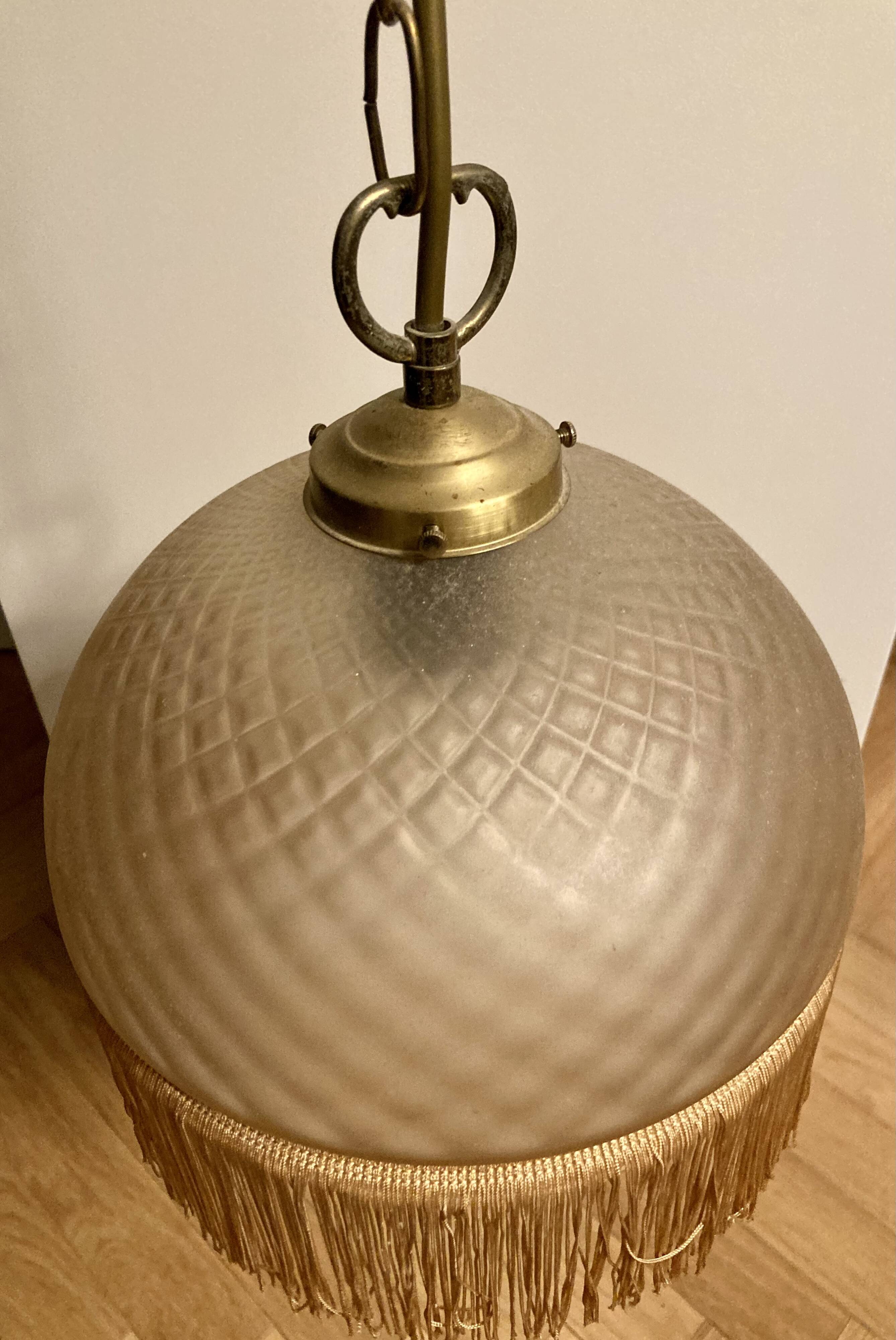 Art Deco beige gold glass pendant light with fringes